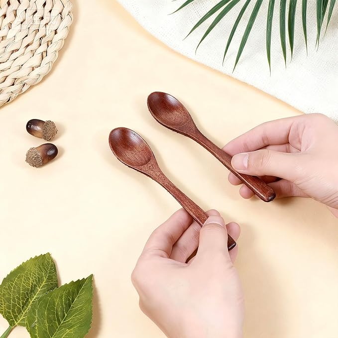 6 Pcs Small Wooden Spoons, 6.3 Inch Honey Spoon, Small Wooden Utensils for Eating Serving Table Spoon Wood Utensil Set for Home Kitchen Cooking, Stirring, Soup, Coffee, Tea, Dessert, Cereal