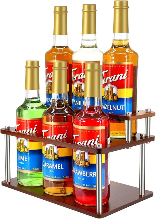 Coffee Syrup Organizer Rack,2-Tier Coffee Syrup Stand Holder for Coffee Station Countertop,6 Bottles Storage Display Shelves for Wine, Dressing Cocktail in Coffee Bar