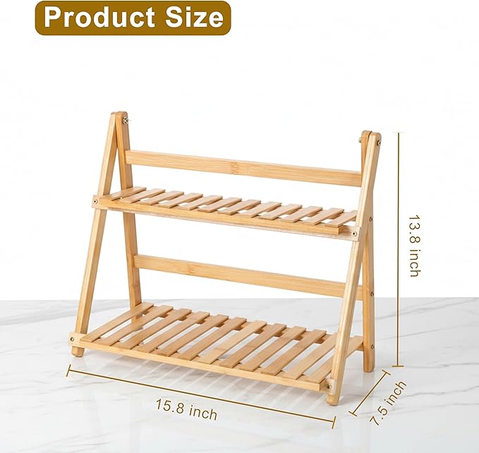 Coffee Station Organizer, Matcha Station, Foldable Bamboo Mug Holder for Countertop, Tea & Coffee Bar Accessories, 2 Tier Shelf for Kitchen Counter Organizer, Matcha Stand, Spice Rack