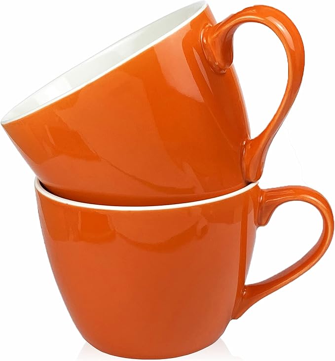 MECOWON 30 OZ Porcelain Coffee Mugs, Set of 2 Large Mugs for Soup, Cereal and Salad (Orange)