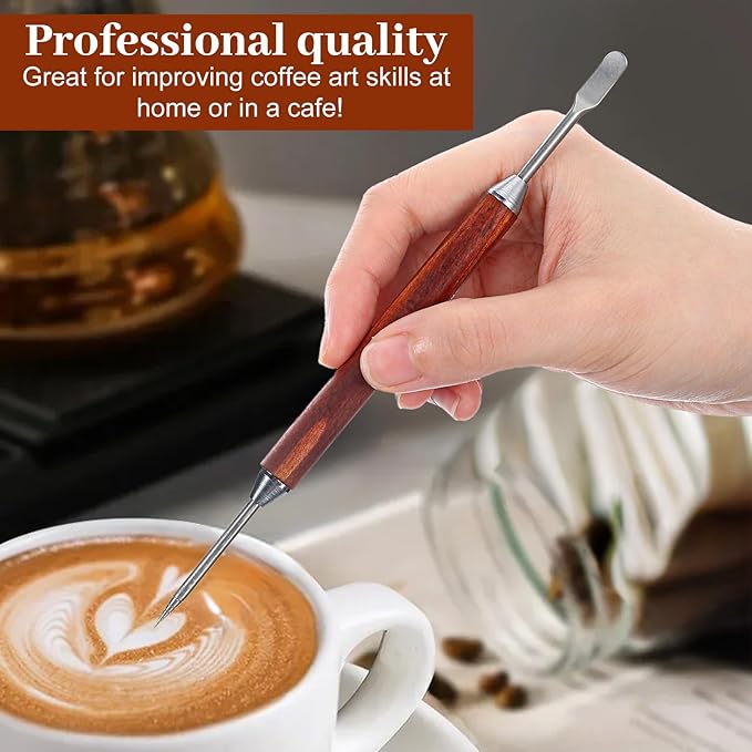 2Pcs Latte Art Pen Set, Stainless Steel Coffee Drawing Tool, Double-Ended Barista Accessories for Creating Professional Espresso Tools for Home & Cafe Use