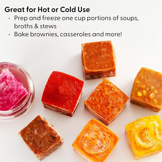 W&P Cup Cubes Silicone Freezer Tray with Lid, Charcoal, Makes 6 Perfect 1-Cup Portions, Freeze & Store Soup, Broth, Sauce, Leftovers, Dishwasher Safe