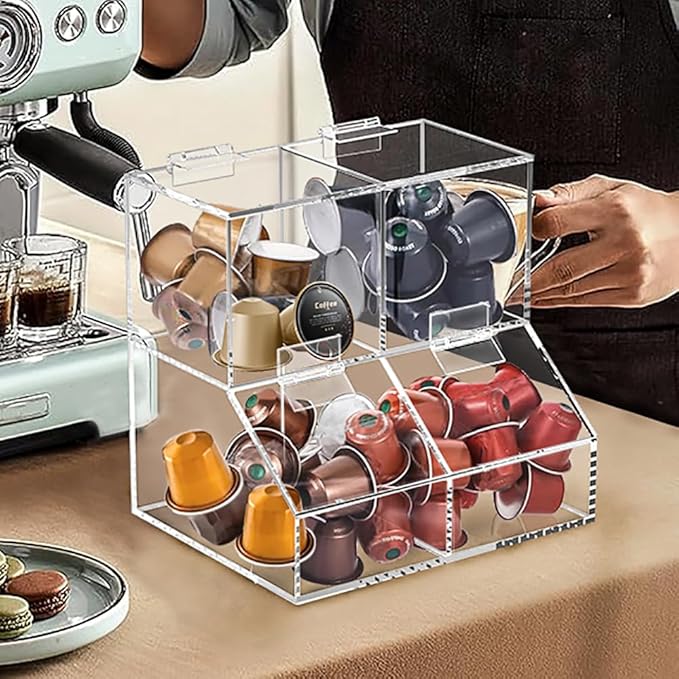 8611 Clear Countertop Storage for Coffee Capsules, Acrylic Holder Organizer, Coffee Filter Holder, Pods Holder for Counter