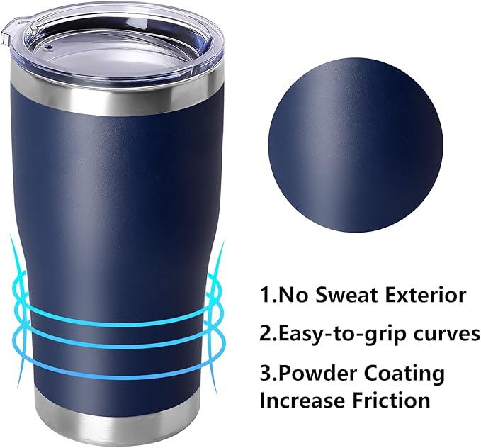 DOMICARE 20oz Tumbler with Lid Stainless Steel Tumblers Bulk, Double Wall Vacuum Insulated Coffee Travel Mug Powder Coated Tumbler, 8 Count (Pack of 1) Navy