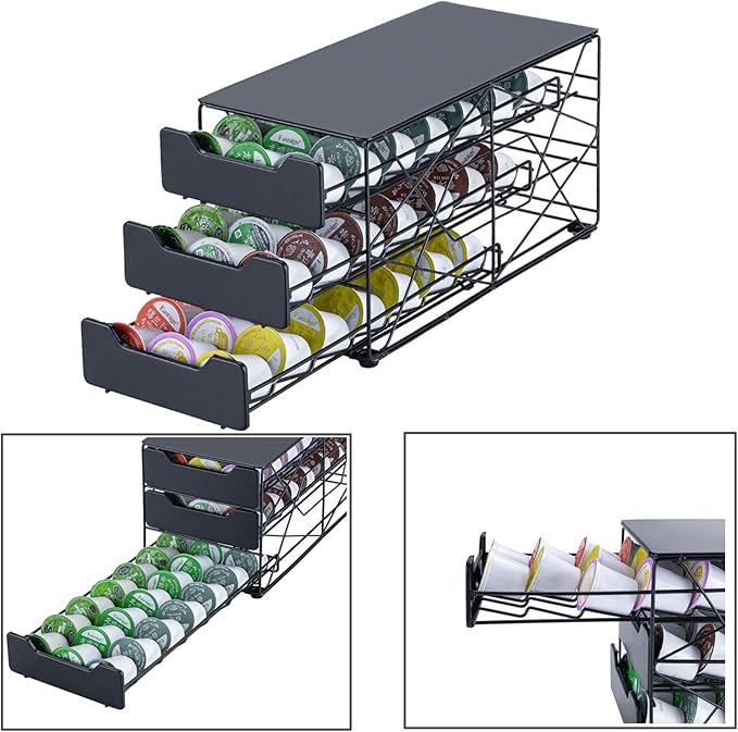 Rice rat k cup Holders for Counter Small for Keurig k-cup Holder for mr Coffee for Tea (63 pods-3 tiers)