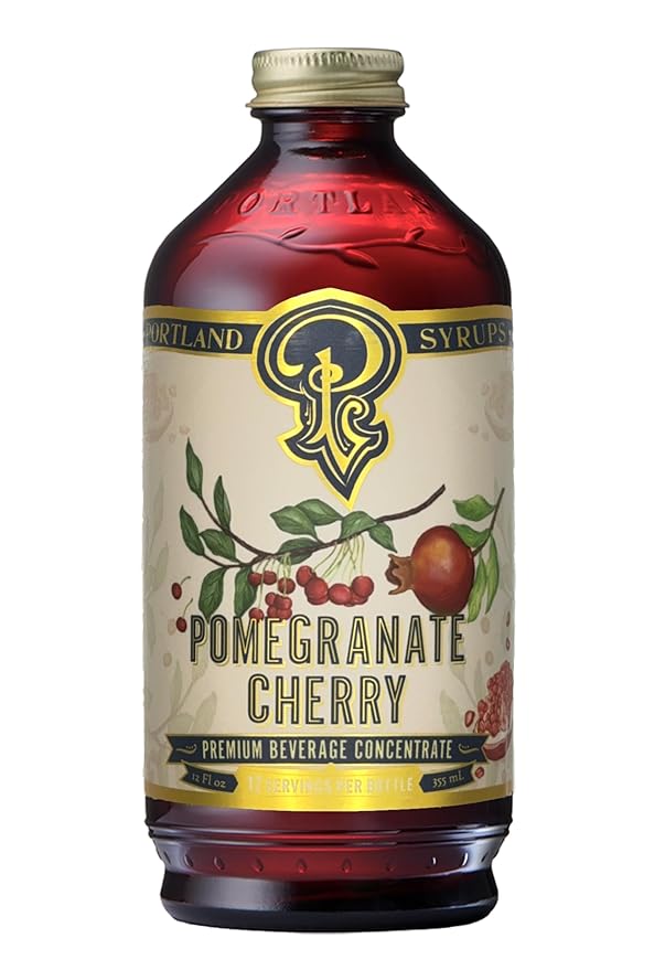Portland Syrups Pomegranate Cherry Syrup – Craft Delicious Cocktails, Coffees, Mocktails, Sodas, and More – Ideal for Drinks & Adding a Flavor to Any Beverage – 12 oz with 24 Servings (Pack of 1)
