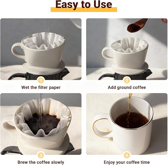 Segarty 1-2 Cup Basket Paper Coffee Filters Disposable, 100pcs 6.1in White Paper Filter Pour Over Maker Basket Dripper for Office Cafeteria, Coffee Bar & Pot Liners Accessory for Commercial Household