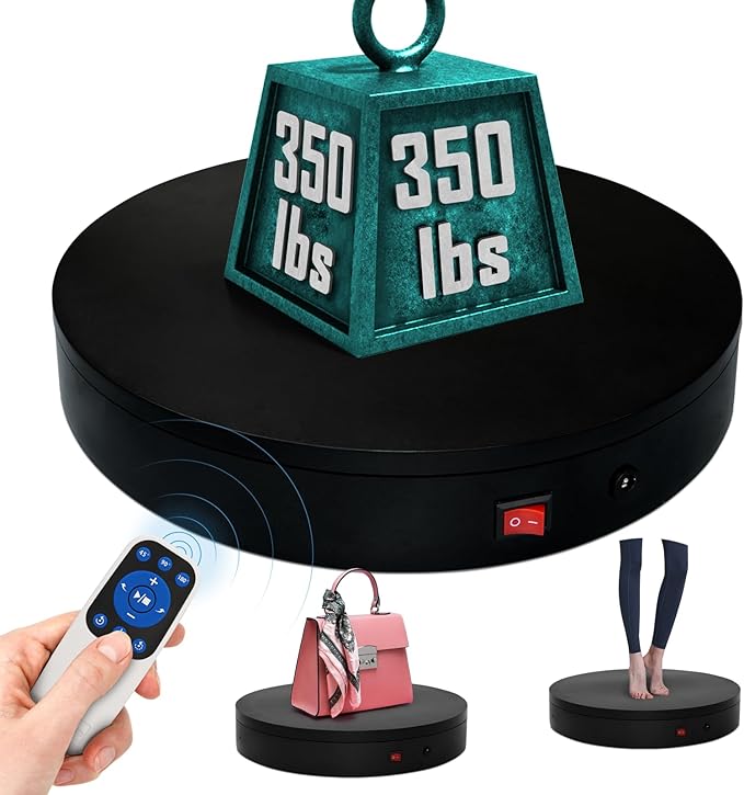 12.6Inch/350lbs Capacity Electric Motorized Turntable,Remote Rotating Display Stand ,Large Rotating Platform,Photography Turntable,Heavy Duty Display Turntables for Photography,3D Scanner,Exhibition