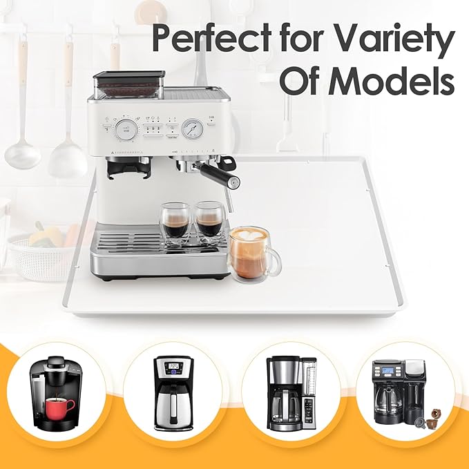 Silicone Coffee Maker Mat with Lip, 19.7'' x 15'' Heavy Duty Coffee Maker Mat for Countertops, Coffee Tray Fit Under Coffee Machine Appliance Automatic Machines Espresso Accessory, Translucent