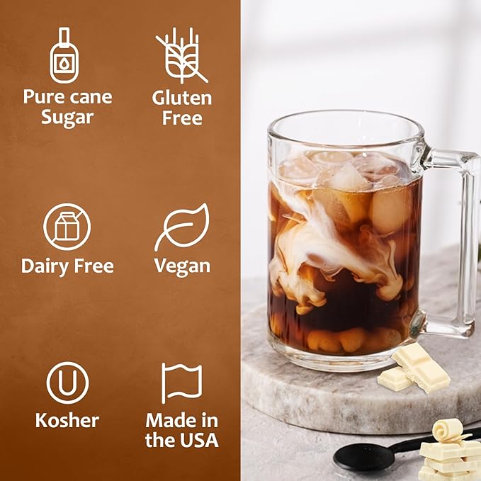 Syruvia Coffee Syrup, White Chocolate Flavored Syrup for Drinks, Lattes, and Desserts – 25.4 fl oz