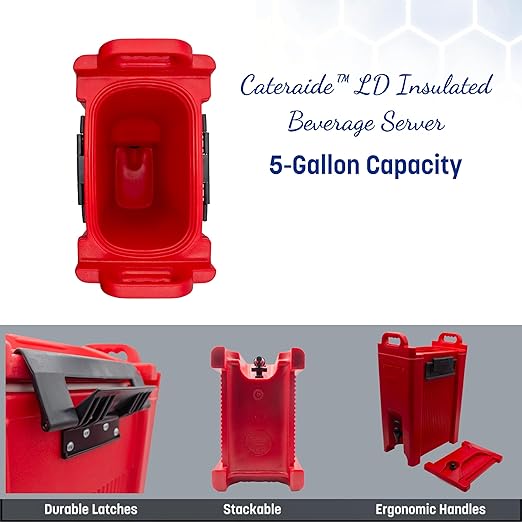 Carlisle FoodService Products 5-Gallon Insulated Beverage Dispenser, Cateraide, Food-Grade with Handles, Rugged PE Shell with PU Insulation for Coffee, Tea and Hot or Cold Drinks, Blue - Made in USA