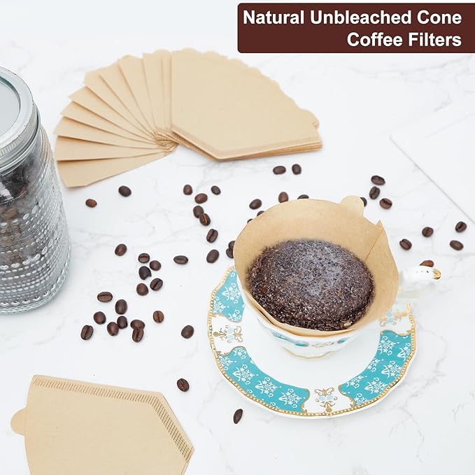 Coffee Filters 4 Cone Paper, 200 Count Unbleached-Disposable Pour Over Coffee Filter for Drip Coffee Maker, Coffee Paper Filters 8-12 Cup, Cone Coffee Filters 04