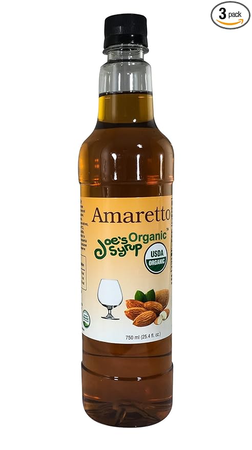 Joe’s Syrup Organic Flavored Syrup, Organic Amaretto, 750 ml (3 Pack)