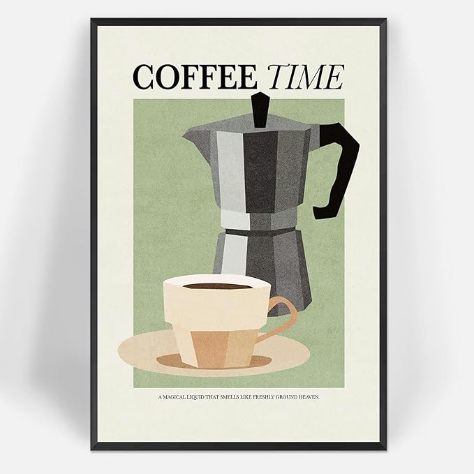 Trendy Coffee Cup Moka Pot Canvas Posters Coffee Time Wall Art Classic Minimalist Coffees Drinks Prints Painting For Office Kitchen Cafes Wall Decor 12x16in Framed