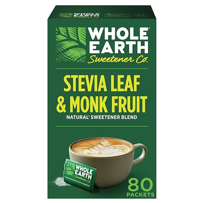 Whole Earth Sweetener Co. Stevia & Monk Fruit Sweetener, Erythritol Sweetener, Stevia Packets, Sugar Substitute, Natural Sweetener, 80 Count (Pack of 12), Packaging may vary