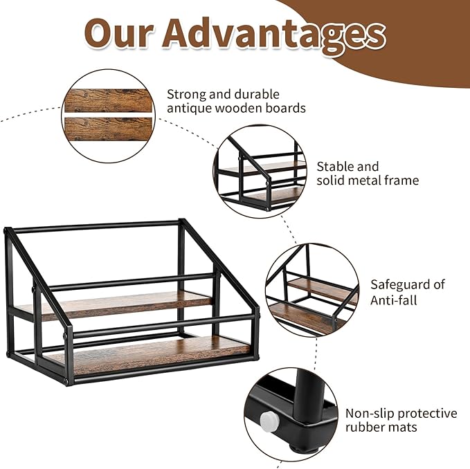 Coffee Syrup Organizer, 2-Tier 8 Bottles Coffee Syrup Rack for Coffee Bar, Coffee Syrup Stand for kitchen coffee station, Coffee Syrup Holder for Syrup, Wine, Dressing