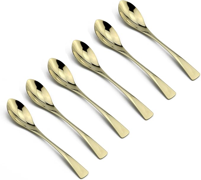 8 Inches 18/10 Stainless Steel Dessert Spoon, Mirror Finished Champagne Gold, Set of 6