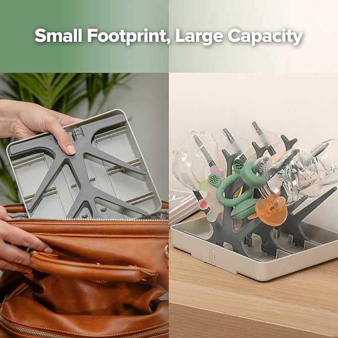 haakaa Portable Baby Bottle Drying Rack, Space Saving Bottle Drying Tree for Bottles/Pump Parts/Pacifiers and Other Baby Essentials, Easy-Store Dryer Rack Great for Home & Travel, BPA Free (Grey)