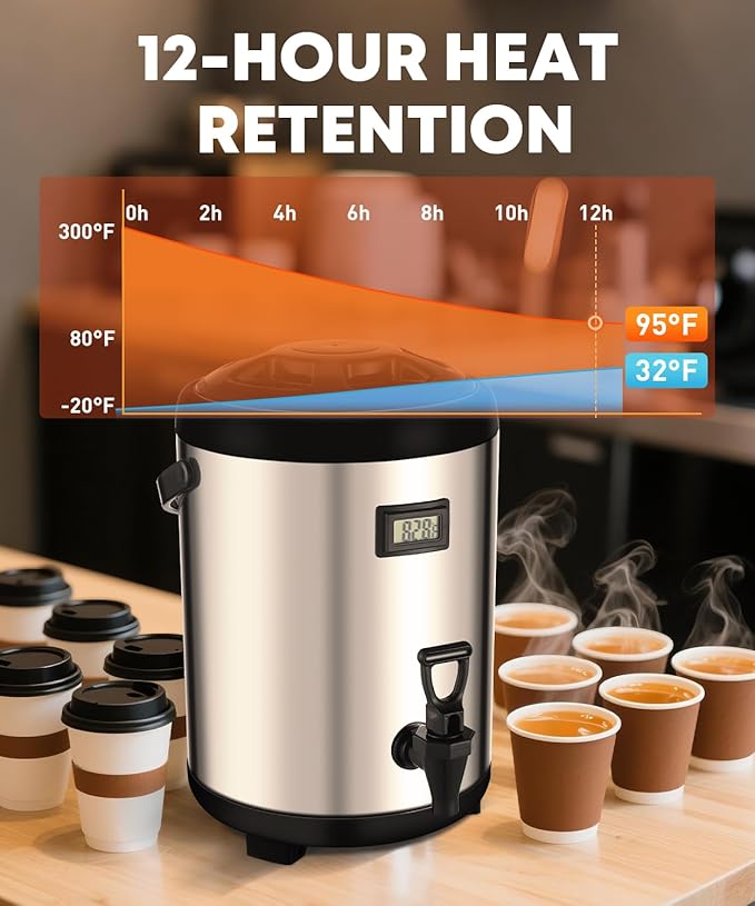 Insulated Beverage Dispenser, 3.2 Gallon/12L Coffee and Drink Server with Spigot, Non-electric Thermal Hot and Cold Beverage Dispenser for Juice Chocolate Tea Milk