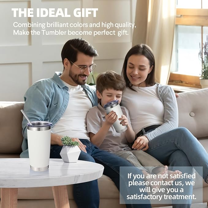 Volhoply 20oz Stainless Steel Tumbler with Lid and Straw Bulk 24 Pack,Double Wall Insulated Travel Iced Coffee Mug Fits Cup Holder,Powder Coated Cups for Hot/Cold Drinks,Christmas Gifts（White,24 Set）