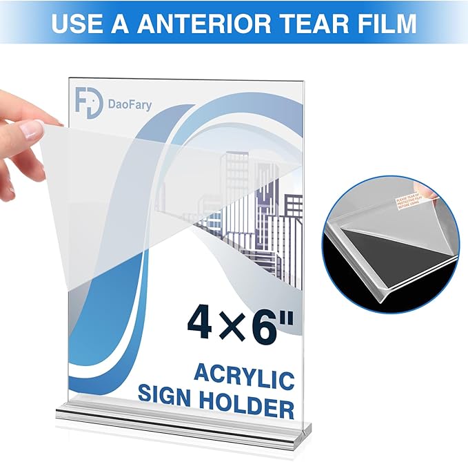 Daofary 12 Pack Acrylic Sign Holder 4 x 6, Double-Sided Stand up Table Top Sign Holders, Clear Acrylic Picture Frame Menu Flyer Paper Holder Display Stand for Office Business Store Wedding Party