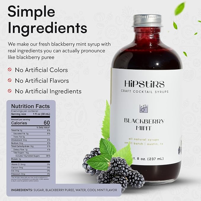HipStirs Blackberry Mint Syrup for Cocktails - Real Ingredients Make our Blackberry Syrup for Drinks Perfect for a Sangria Mix (8 Fl Oz)
