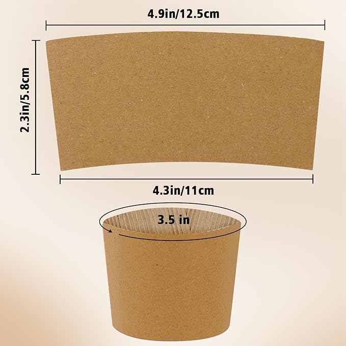 300 PCS Coffee Cup Sleeves, Disposable Coffee Sleeves Fits 10-20 oz Cups, Kraft Paper Cup Sleeve for Hot and Cold Drinks