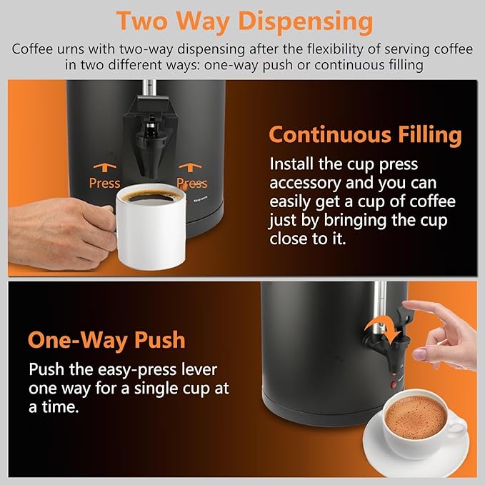 115-Cup 20L Commercial Coffee Urn, Festa Essential 1500W Double Wall Large Percolate Coffee Maker Stainless Steel Hot Water Urn Dispenser with Double Dripless Faucet, Quick-Brewing for Catering, Black