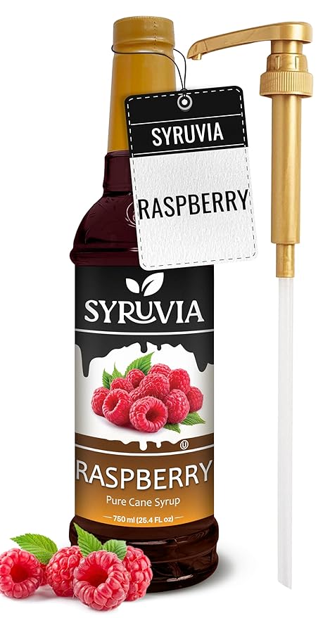 Syruvia Raspberry Syrup, Flavored Syrup for Drinks, Cocktails, Lemonades, Iced Teas, and Desserts – 25.4 fl oz, With Pump