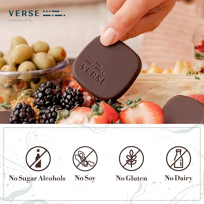 Verse 90% Dark Chocolate Squares - Only 1g Cane Sugar - Creamy Dark Cocoa - Individually Wrapped Cacao Chocolate Squares (9 Count, 2 Pack)
