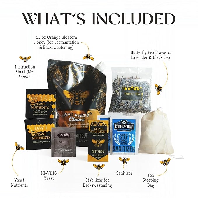 Craft A Brew - Mead Maker’s Choice - Butterfly Effect Mead Recipe Kit - Ingredients & Instructions for Mead Fermentation & Backsweetening – With Orange Blossom Honey - Makes 1 Gallon Still Mead