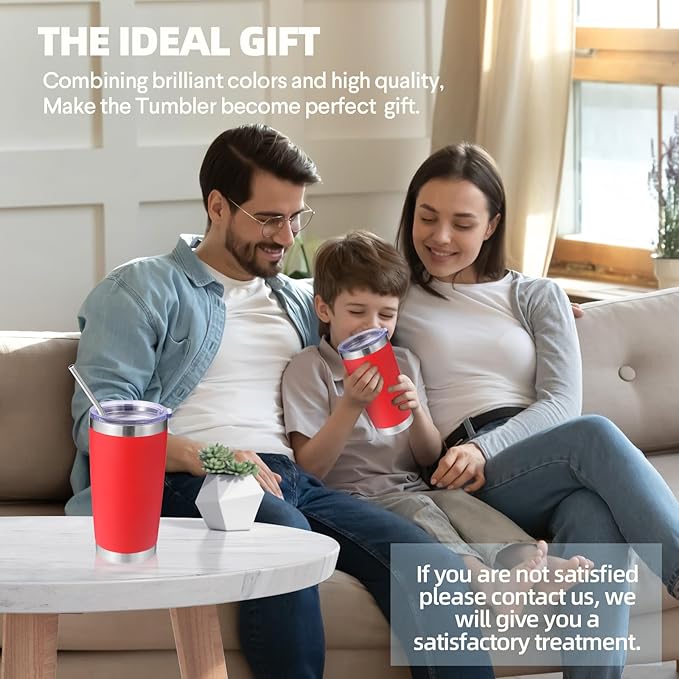 Volhoply 20oz Stainless Steel Tumbler with Lid and Straw Bulk 4 Pack,Double Wall Insulated Travel Iced Coffee Mug Fits Cup holder,Powder Coated Cups for Hot/Cold Drinks,Gifts for Women（Red,4 Set）