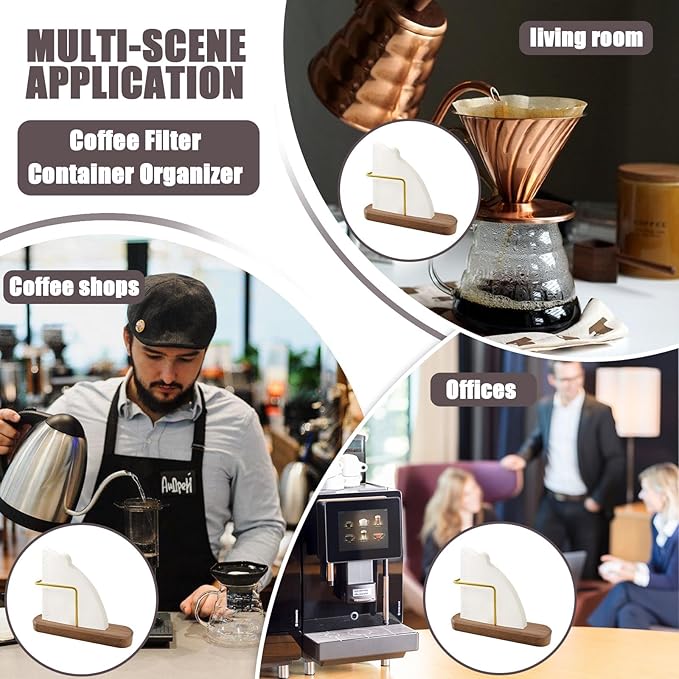 Coffee Filter Holder Storage, Stand Coffee Filter Container Compatible with V60 Paper Coffee Filters Size #01 and #02, Walnut and Brass
