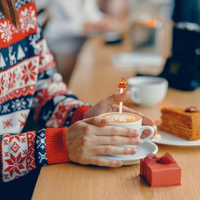 120Pcs Christmas Coffee Stirrers Gingerbread Man Stir Sticks Xmas Wooden Drink Stirrers Disposable for Home Office Bar Restaurant Party Supplies
