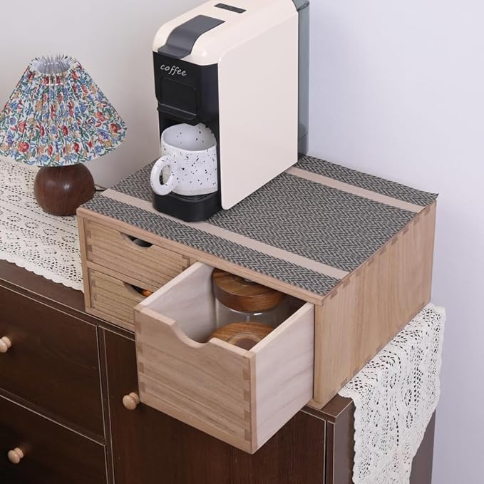 Capsules Coffee Storage Drawer for Pod K-cup Holder - Counter Organizer for Kitchen Utensil Storage - Wood Desktop Coffee Brewer Accessories Stand CF2D3C-LT