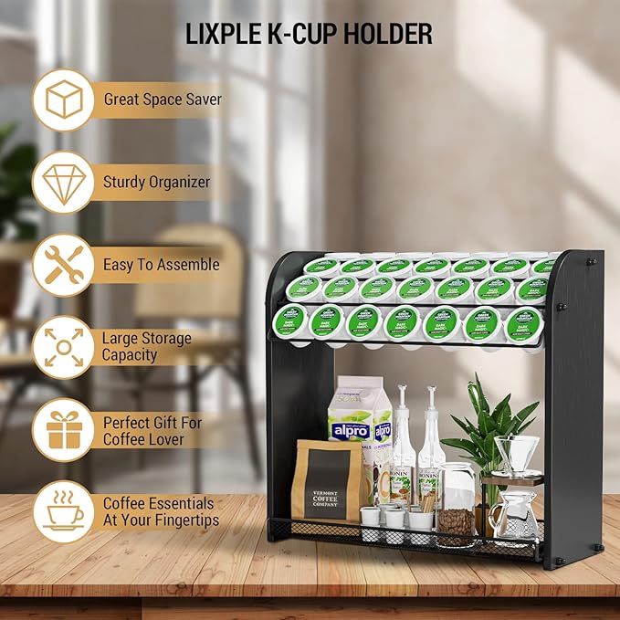K Cup Pod Holder for Countertop – Pod Organizer & Coffee Bar Accessory for Home or Office, Easy to Assemble (Black)