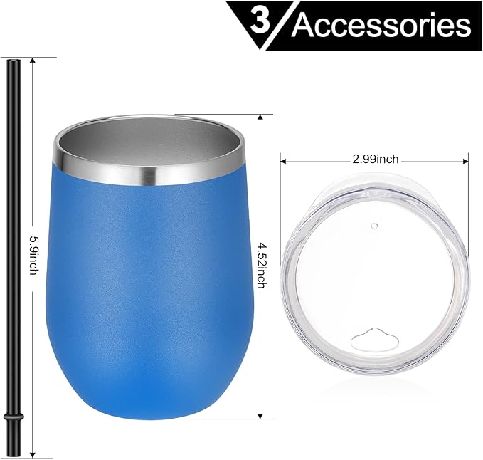 VEGOND Wine Tumblers Bulk 6 Pack, 12oz Stainless Steel Stemless Wine Glass with Lids and Straws, Double Wall Vacuum Insulated Tumbler Cup, Coffee Mug for Cold Hot Drinks