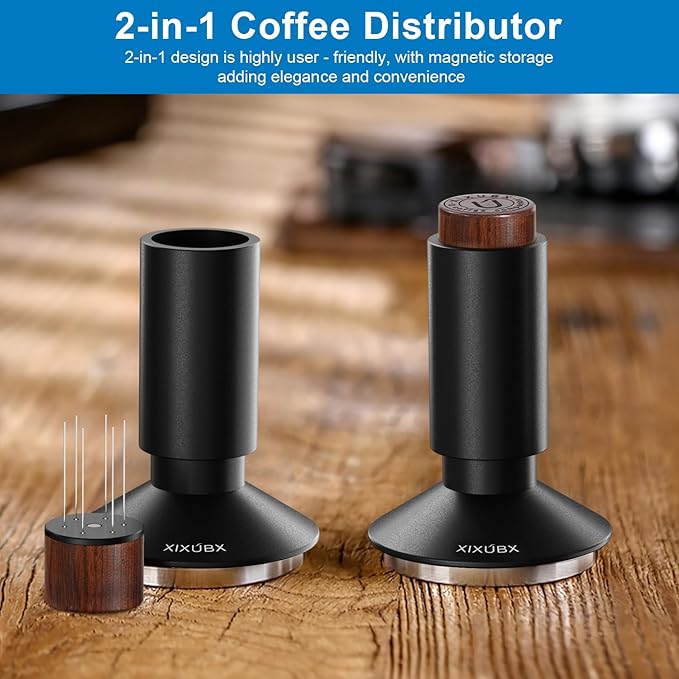 53mm Espresso Tamper & Magnetic WDT Tool, Barista Cofee Tamper with Spring Loaded, Anodized Aluminum Alloy Handle, Stainless Steel Corrugated Base with Cover for Portafilter Basket