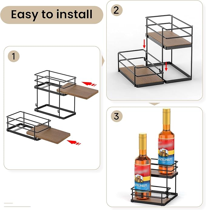 THYGIFTREE Coffee Syrup Rack Organizer 4 Bottle Syrup Holder Stand 2-Tier Storage Shelves for Kitchen Coffee Bar Station