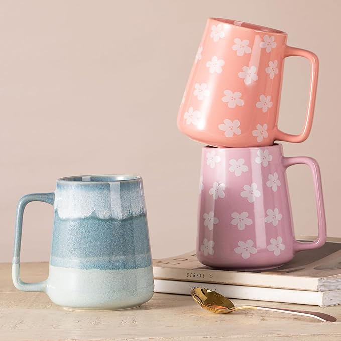 24 oz Large Ceramic Coffee mugs, Extra Large Tea and Coffee Cups, Large Handle Coffee Mug for Office and Home, Microwave and Diahwasher Safe. (24 oz light green)