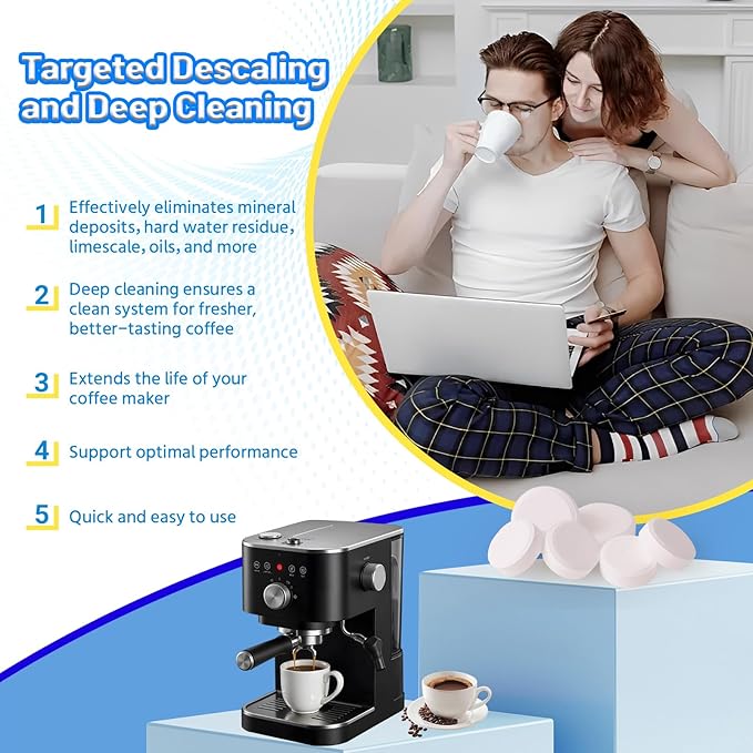 Coffee Maker Cleaner, Coffee Machine Descaler Tablets, 24 Count, Compatible with Multi Coffe Maker, Removes Dirt Limescale for Drip Coffe and Espresso Machines