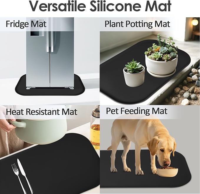 TOHONFOO Silicone Coffee Maker Mat with Lip, 24'' x 16'' Heavy Duty Coffee Maker Mat for Countertops, Coffee Tray Fit Under Coffee Machine Appliance Automatic Machines Espresso Accessory, Black