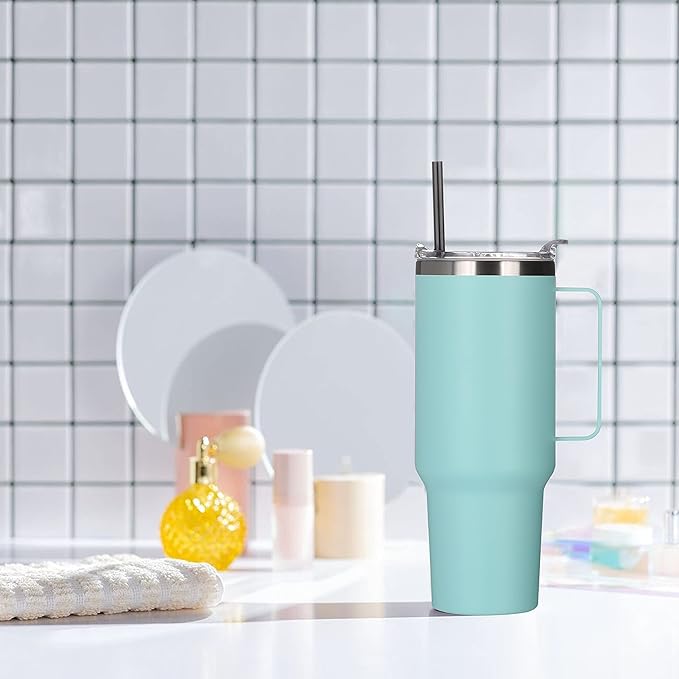 HASLE OUTFITTERS 40 oz Stainless Steel Tumbler with Handle, Vacuum Insulated Tumblers Bulk, Reusable Double Wall Travel Coffee Mug, Durable Powder Coated Water Bottles(Mint Green, 4)