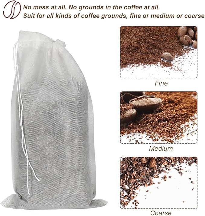 50pcs No Mess Cold Brew Bags, 6x10 inch Disposable Coffee Filter Bag Fine Mesh Brewing Drawstring Pouches for Iced Coffee Hot Tea Herb Spice