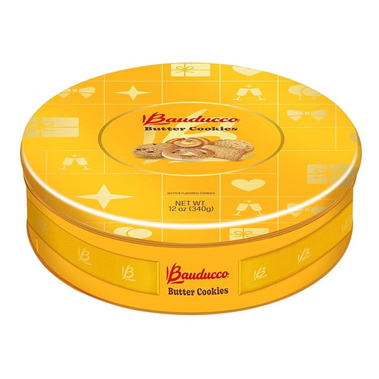 Bauducco Assorted Butter Cookies Tin, 12 oz (Pack of 1) – Traditional Danish Shortbread Style Cookies, Perfect Holiday Gift or Sweet Snack Treat - No Artificial Colors