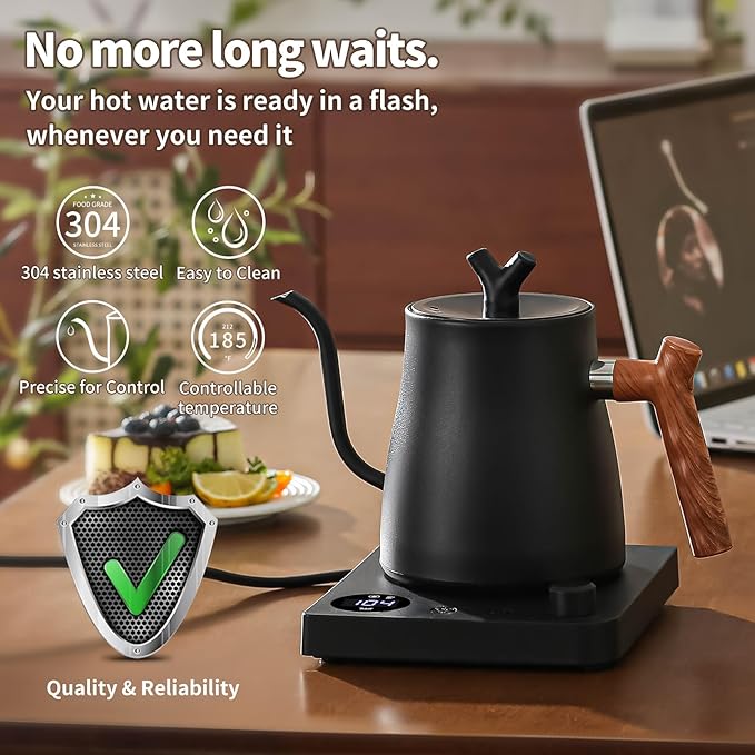 Water Kettle Electric,Gooseneck Electric Kettle with 50pcs Coffee Filter,±1℉ Temperature Control, Fast Heating, Stainless Steel Interior, Ideal for Precise Pour-Over Coffee and Tea