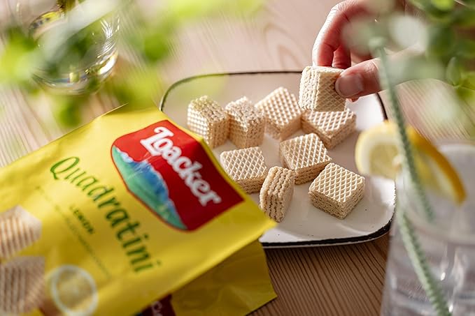 Loacker Quadratini Lemon Wafer Cookies LARGE - 30% Less Sugar - Premium Crispy Bite Size Wafers - NON-GMO - LARGE Pack of 6
