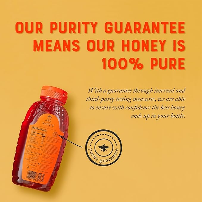 Nate's 100% Pure, Raw & Unfiltered Honey, Award-Winning Taste - Holiday Stocking Stuffer - 8 oz Squeeze Bottle (4 Pack)