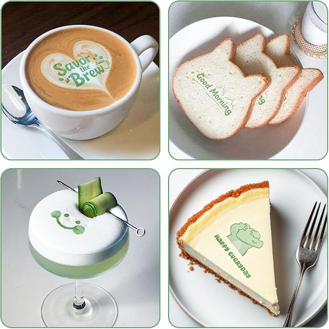 EVEBOT Handheld Food PrintPen, Portable Mini Coffee Latte Art Printer, Dessert Decorator for Cake Macarons, Cookies - Bluetooth 4.2, 1PCS Matcha Color