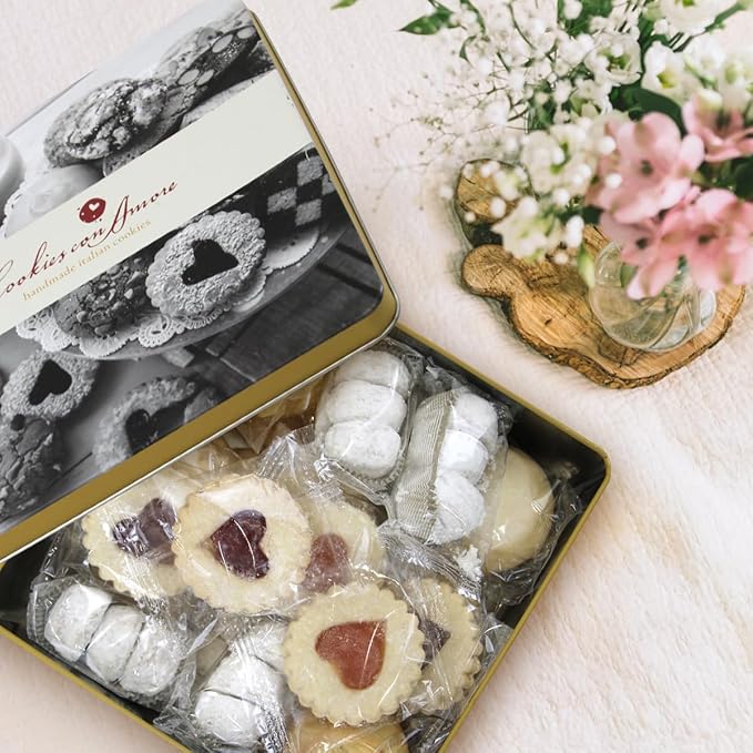 Assorted Italian Cookies Gift Box, 30+ Pieces Individually Wrapped Traditional Gourmet Cookies - 2Lb Square Tin with Authentic Premium Pastries for Holiday Gifting, Coffee Pairing, and Christmas Celebrations